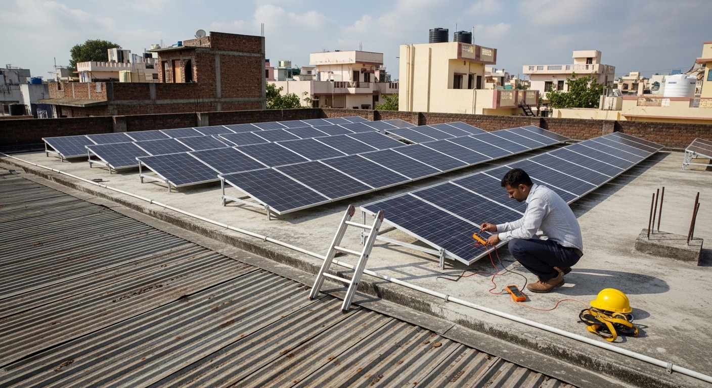 Commercial rooftop solar panel installation in Maharashtra